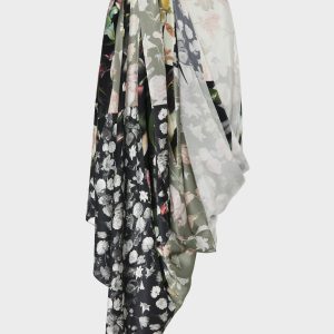 Silk Floral Draped Skirt