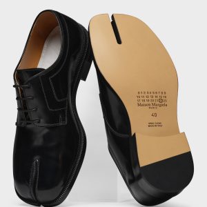 Women's Black Leather Tabi Lace-Up Shoes