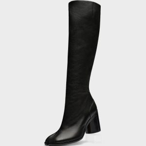 Women's Black Lambskin Leather Tabi Knee-High Boots