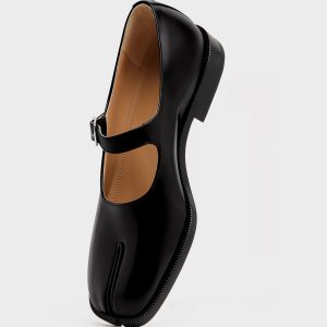 Women's Black Leather Tabi Mary-Jane Shoes