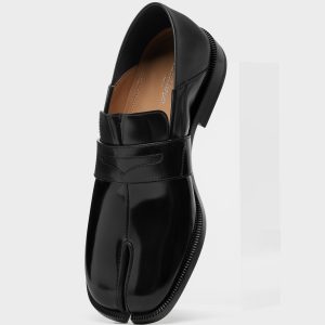 Women's Black Leather Tabi Loafers