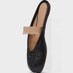 Black Leather Tabi Ballerina Mule| Maison Margiela