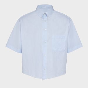 Men's Blue Cotton Short-Sleeved Shirt