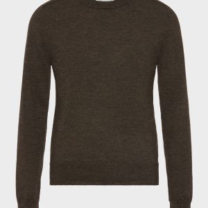 Men's Brown Wool Elbow Patch Wool Sweater