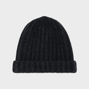Black Felted Wool Beanie Hat