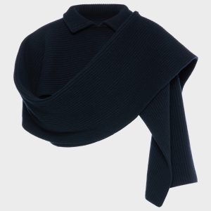 Ribbed wool scarf with collar