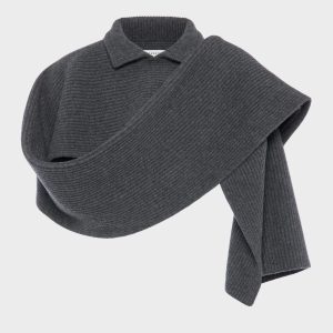 Ribbed wool scarf with collar