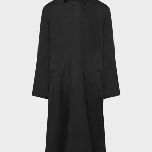 Black Cotton Calf-length Trench Coat