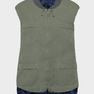 Women's Green Cotton & Linen Reversible Gilet