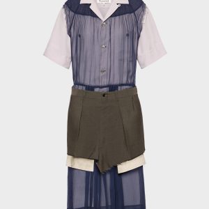 Women's Blue Silk Spliced Dress