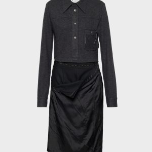 Women's Black Wool Long-Sleeved Dress