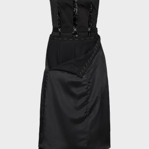 Women's Black Wool Strapless Midi Dress