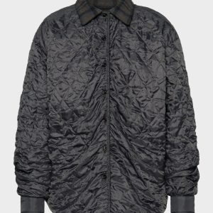 Women's Gray Wool Quilted Shirt-Jacket