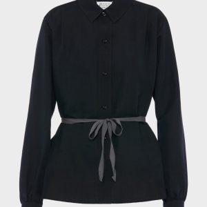 Tie-waist silk cotton shirt