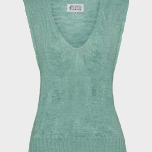 Light Blue Hemp-knitted V-neck Vest