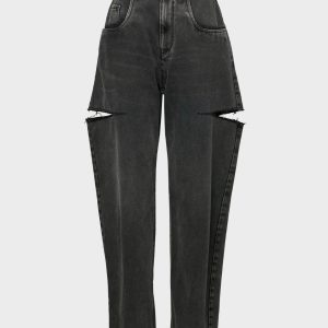 Black High-wasited Cut-Out Jeans