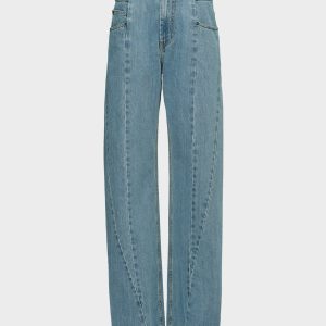 Blue Denim Regular-waisted Wide-leg Jeans
