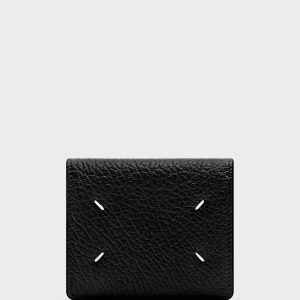 Black Leather Pocket Cardholder - Almond