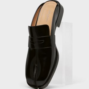 Men's Black Leather Tabi City Loafer Mules