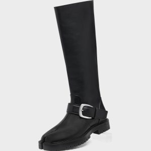 Men's Black Leather Tabi County Knee Boots