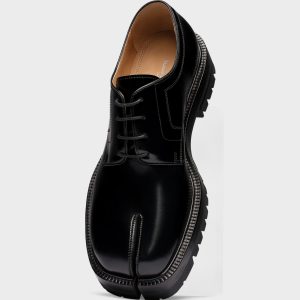 Women's Black Leather Tabi Lace-Ups