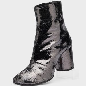 Tabi Mirror Boots Silver with Block Heel