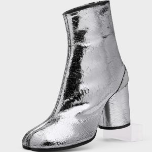Tabi Mirror Boots Silver with Block Heel