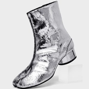Silver Leather Low-Heeled Tabi Boots