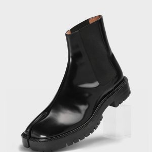 Women's Black Leather Tabi Chelsea Boot