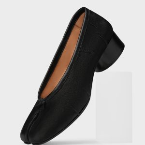 Black Leather Heeled Tabi Ballerina Flats| Maison Margiela