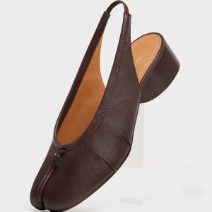 Women's Brown Leather Tabi New Ballerina Slingbacks