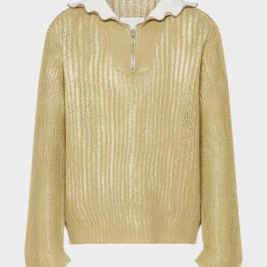 Zip-Neck Open-Knit Sweater