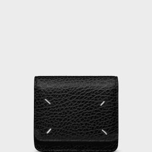 Black Leather Buttoned Chain Wallet