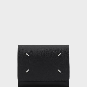 Black Leather Four Stitches Wallet