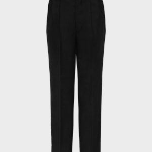 Women's Black 100% Wool Pleated Trousers