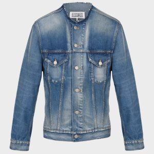 Blue Collarless Denim Jacket